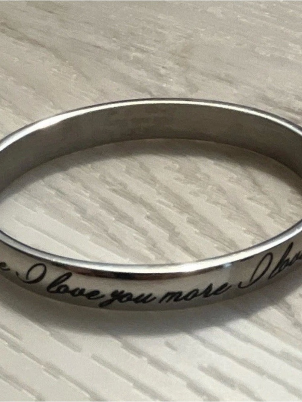 Engraved Silver “I love you more” Message Bangle Bracelet